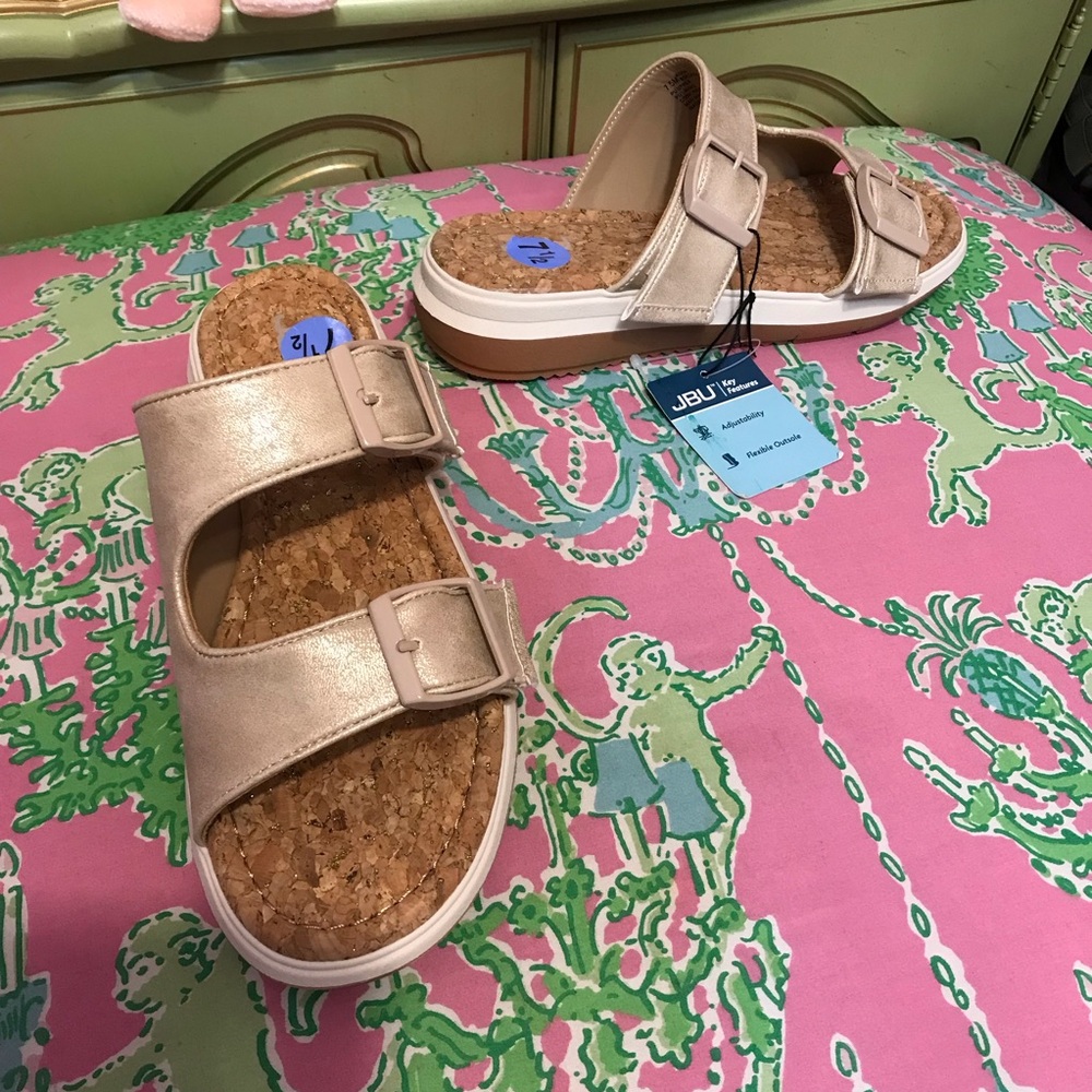 JBU Shimmering Gold metallic Kona Slide Sandals size 7.5